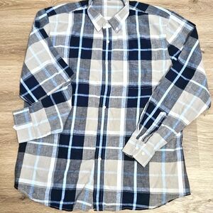 Men's Plaid Button-Down Shirt - Blue and Gray